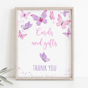 Poster Symbole d'anniversaire de papillon rose pourpre