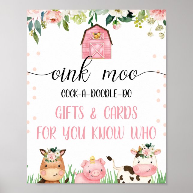 Poster Symbole d'anniversaire des animaux de ferme roses (Devant)