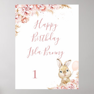 Poster Symbole d'anniversaire du lapin floral Boho