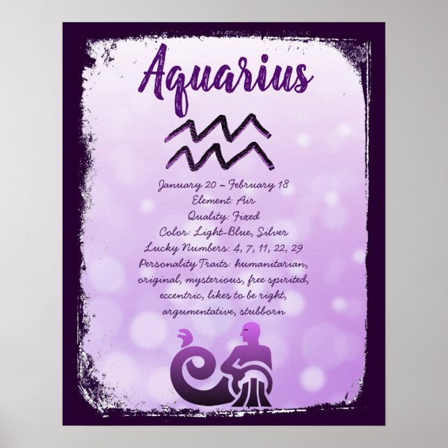 Poster SYMBOLE D'Astrologie Aquarius Horoscope Symbole Zo (Devant)
