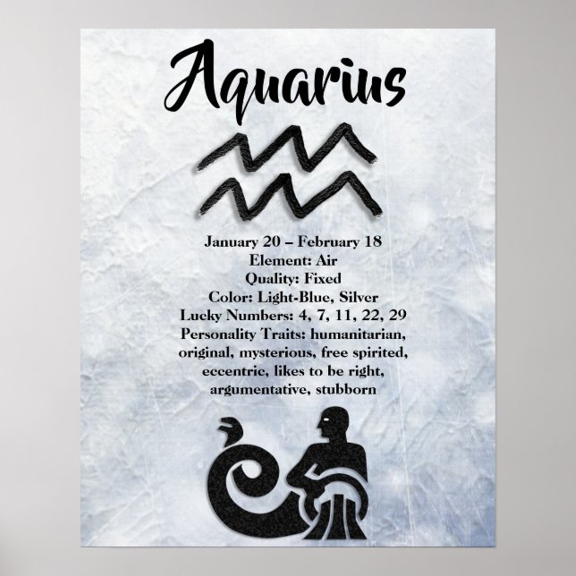 Poster SYMBOLE D'Astrologie Aquarius Horoscope Symbole Zo (Devant)