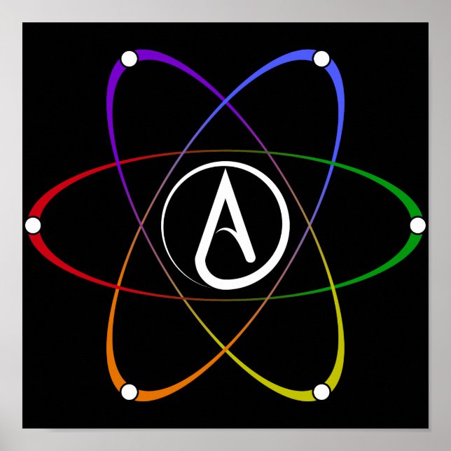 Poster Symbole d'atome athée arc-en-ciel blanc (Devant)