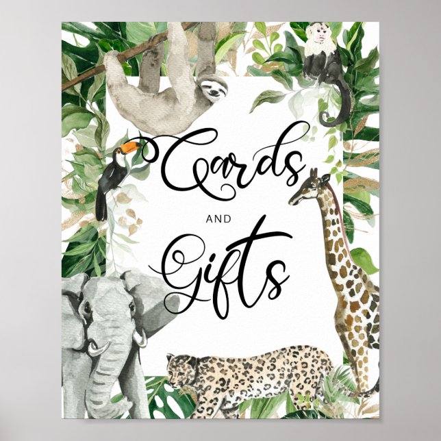 Poster Symbole de Baby shower animal sauvage Tropical Saf (Devant)