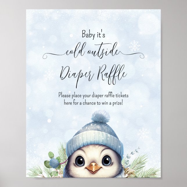 Poster Symbole de Baby shower bleu Pingouin d'hiver (Devant)