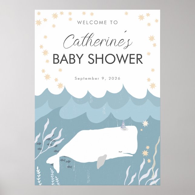 Poster Symbole de Baby shower de baleine blanche (Devant)