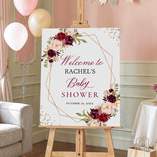 Poster Symbole de Baby shower de cadre or flou de Bourgog (Créateur téléchargé)