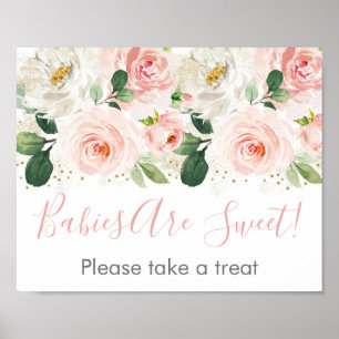Poster Symbole de Baby shower floral rose et or