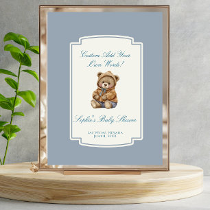 Poster Symbole de Baby shower personnalisé bleu Dusty