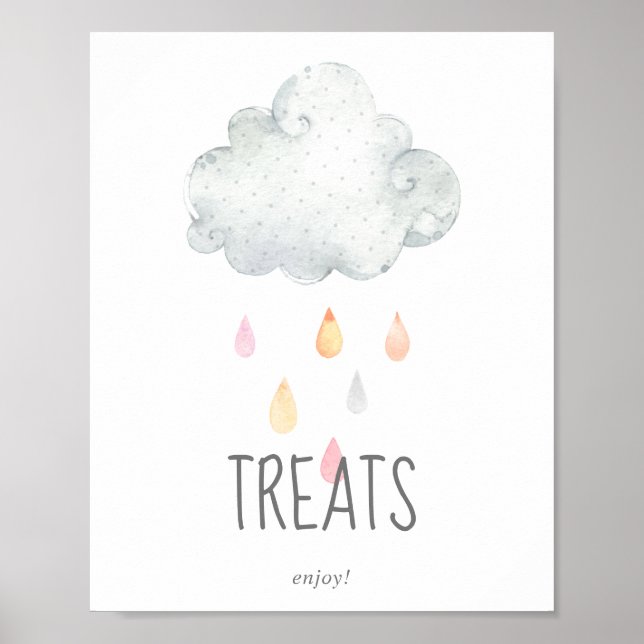 Poster Symbole de Baby shower pour filles nuageuses Pluie (Devant)