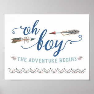 Poster Symbole de Baby shower tribal Boho Oh Boy