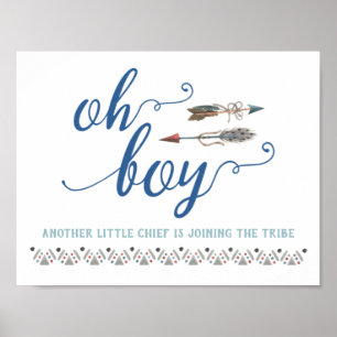 Poster Symbole de Baby shower tribal Boho Oh Boy