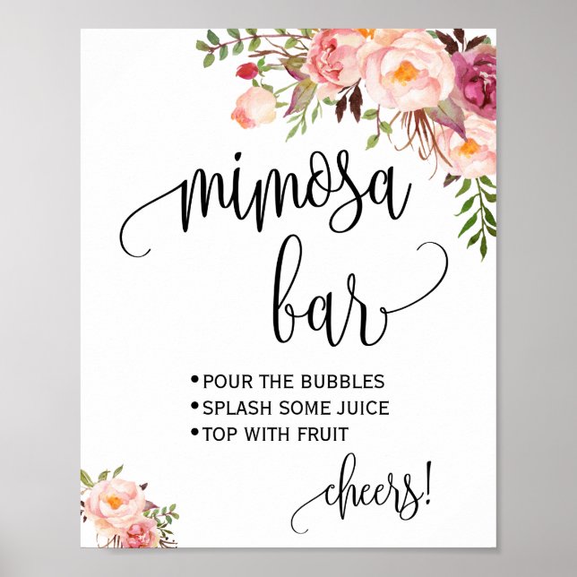 Poster Symbole de bar Mimosa wedding shower rose fleuri (Devant)
