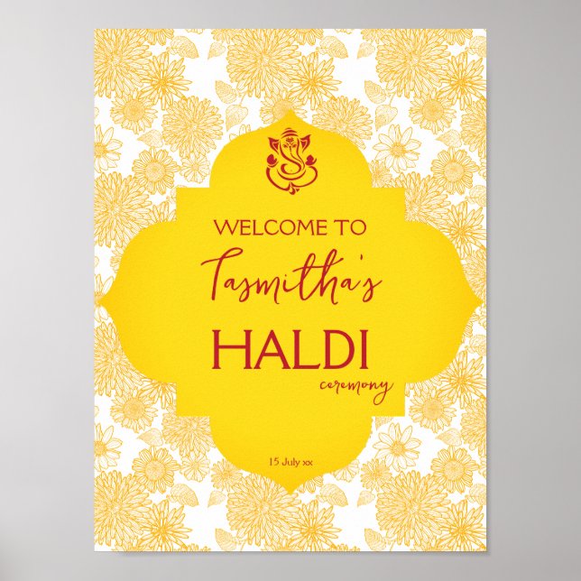 Poster Symbole de bienvenue de la fille aux fleurs jaunes (Devant)