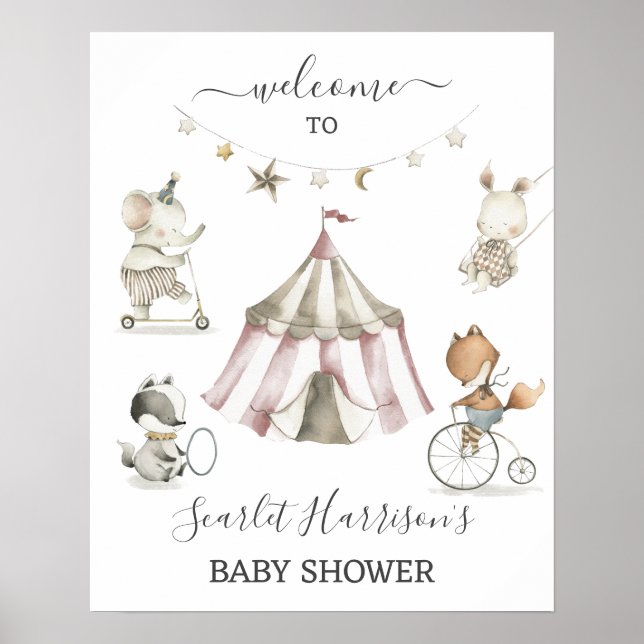 Poster Symbole de bienvenue du Baby shower Animaux de cir (Devant)