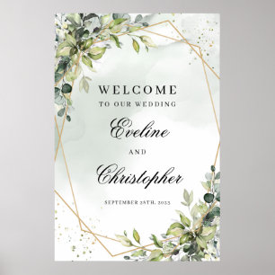 Poster Symbole de bienvenue du mariage géométrique vert f