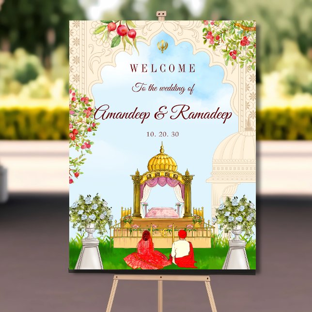 Poster Symbole de bienvenue du mariage Sikh couple Anand  (Créateur téléchargé)