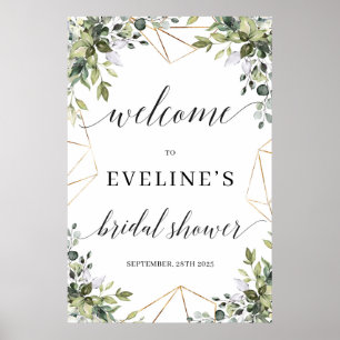 Poster Symbole de bienvenue feuille en or eucalyptus vert