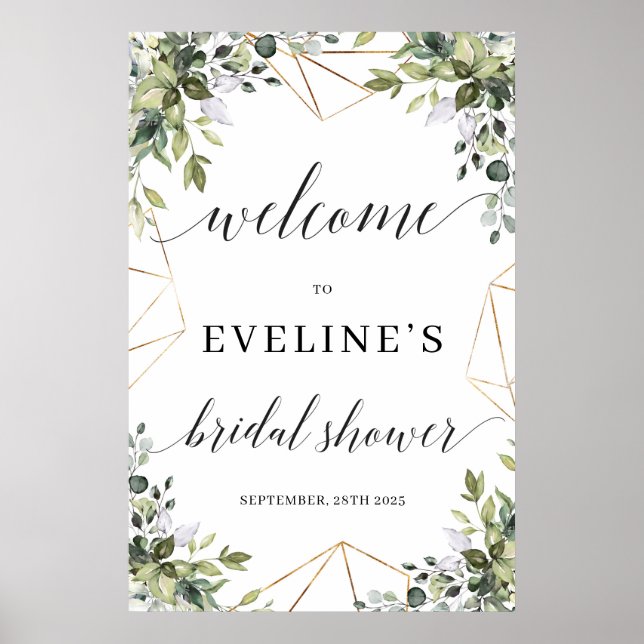 Poster Symbole de bienvenue feuille en or eucalyptus vert (Devant)