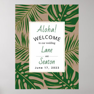 Poster Symbole de bienvenue feuille tropical vert, mariag