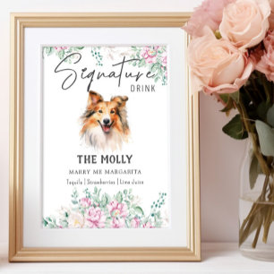 Poster Symbole de boisson Shetland Sheepdog Chien Signatu