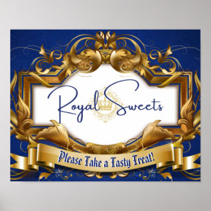 Poster Symbole de buffet Royal Sweets Blue & Gold Elegant