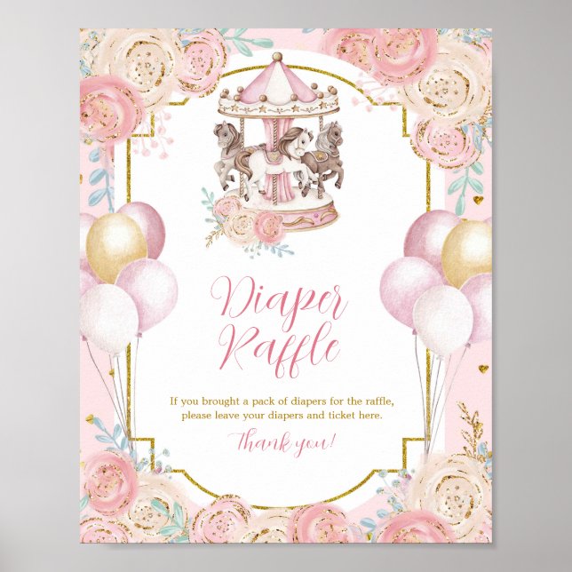 Poster Symbole de carrousel magique rose et or (Devant)