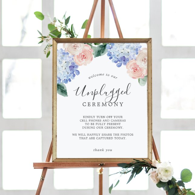 Poster Symbole de cérémonie élégante Blue Hydrangea Unplu (Créateur téléchargé)