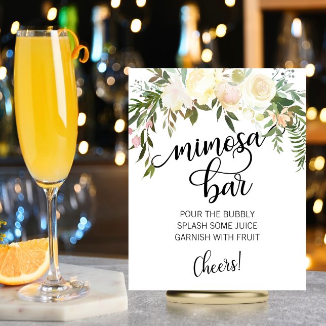 Poster SYMBOLE DE CRÈME Rose Florale BAR MIMOSA (MIMOSA BAR Watercolor Floral Pink Cream Sign)