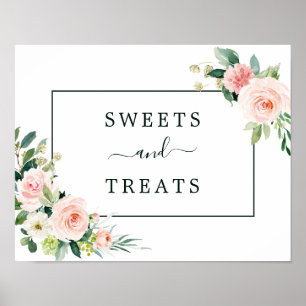 Poster Symbole de dessert Fleur rose pâle et friandises