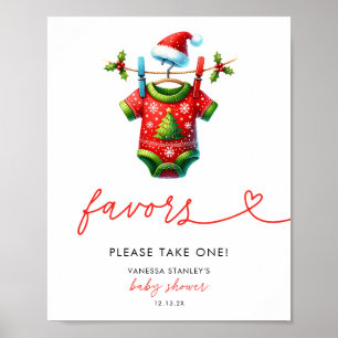 Poster Symbole de faveur du Baby shower de Noël Holly