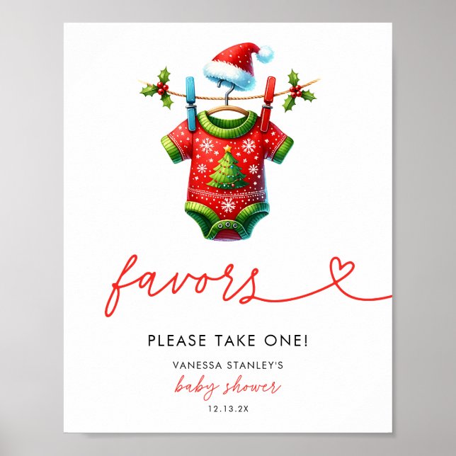 Poster Symbole de faveur du Baby shower de Noël Holly (Devant)