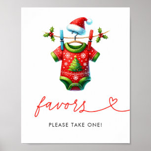 Poster Symbole de faveur du Baby shower de Noël Holly