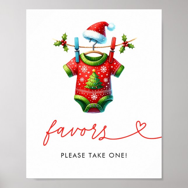 Poster Symbole de faveur du Baby shower de Noël Holly (Devant)