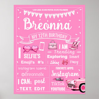 Poster Symbole de fête d'anniversaire de poupée rose chau