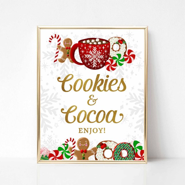 Poster Symbole de fête de Noël sucré et cacao (Cookies & Cocoa Christmas Party Table Sign, Sweet Christmas Theme)