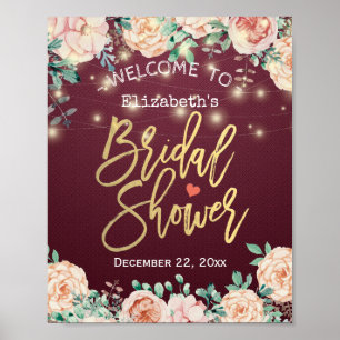 Poster SYMBOLE DE Fête des mariées Florale Burgundy Rouge