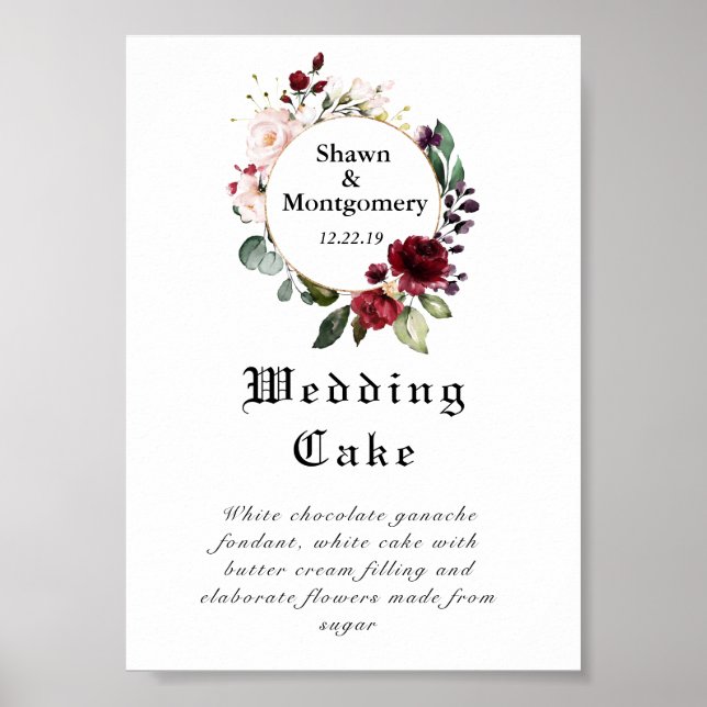 Poster SYMBOLE DE Gâteau Mariage Bourgogne Rouge (Devant)