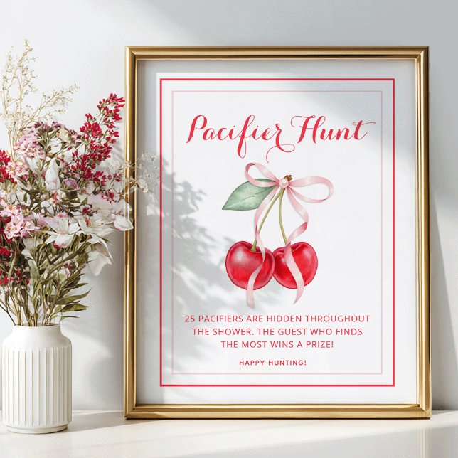 Poster SYMBOLE DE JEU DE CHASSE Baby shower Cherry (Pacifier Hunt Game)