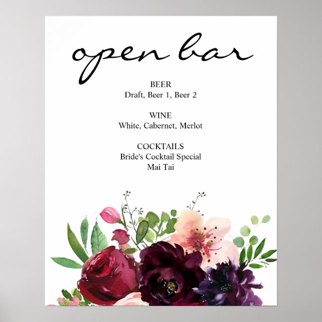 Poster Symbole de la barre florale rose bordeaux et bleu (Devant)