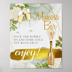 Poster Symbole de la Barre Mimosa de Brunch Floral Blanc