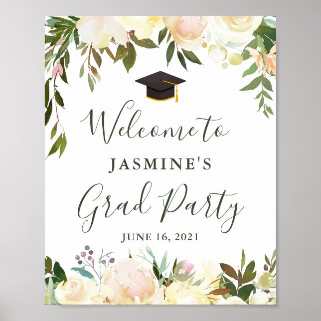 Poster Symbole de la fête de graduation florale blanche e (Devant)