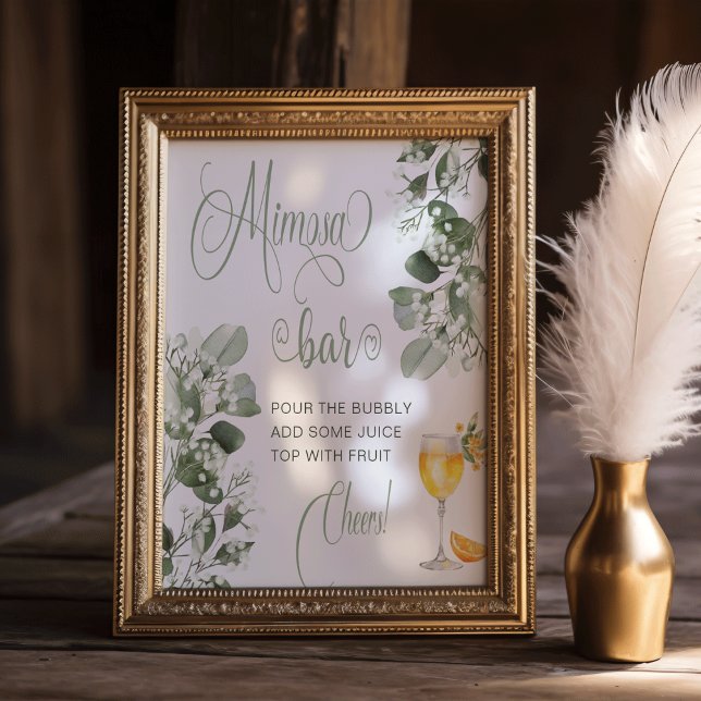 Poster SYMBOLE DE LA Fête des mariées DES Eucalypts Gypso (Gypsophila Eucalypts Bridal Shower Mimosa Bar Sign)