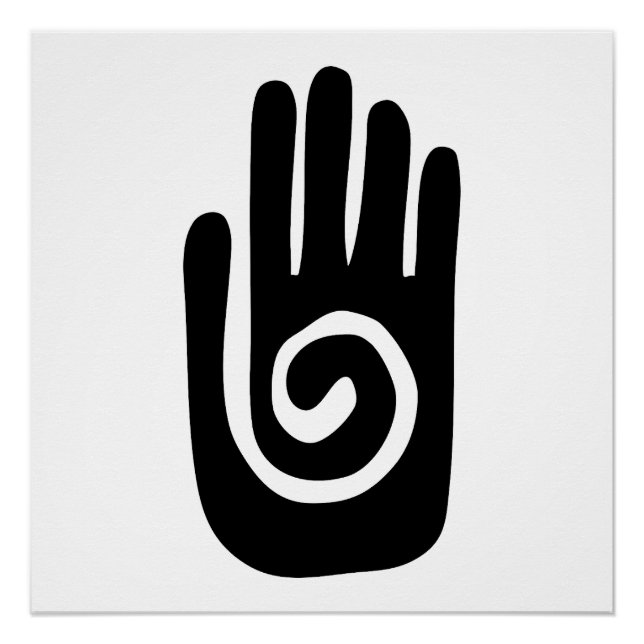 Poster symbole de la main Hopi guérir spirale paume améri (Devant)