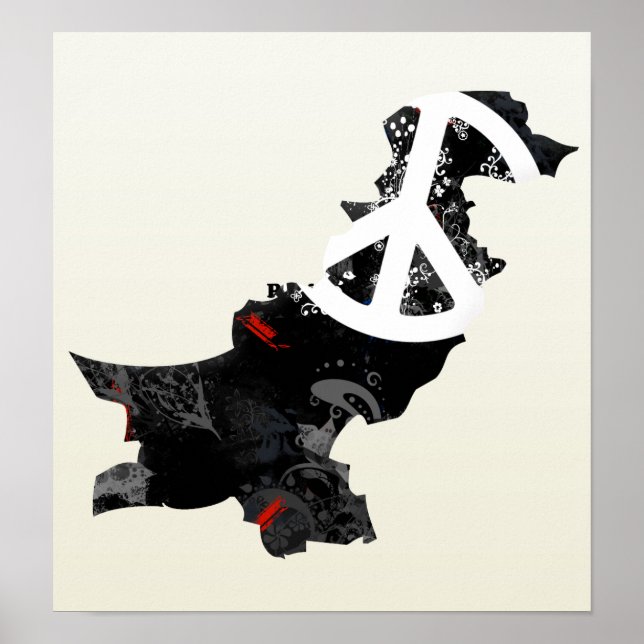 Poster SYMBOLE DE LA PAIX Pakistan avec carte pakistanais (Devant)