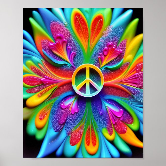 Poster SYMBOLE DE LA PAIX Psychedélique Boho Retro Art (Devant)