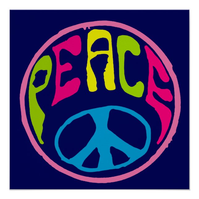 Poster SYMBOLE DE LA PAIX Style Psychedélique Hippie (Devant)