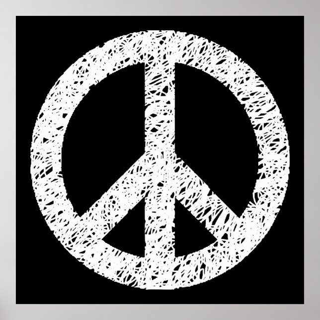 Poster Symbole de la paix tendu de Scribble - Blanc sur N (Devant)