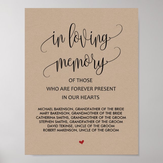 Poster Symbole de la table commémorative Mariage en mémoi (Devant)