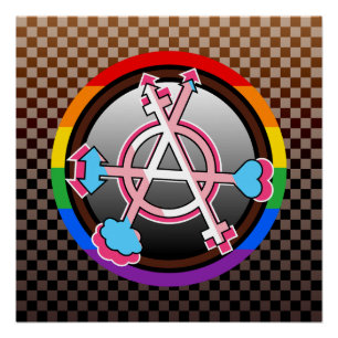 Poster Symbole de l'anarchie de genre, emblème sur damier