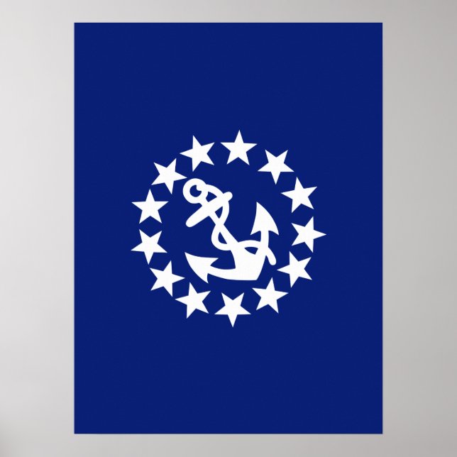 Poster Symbole de l'Ancre du drapeau du yacht sur bleu (Devant)